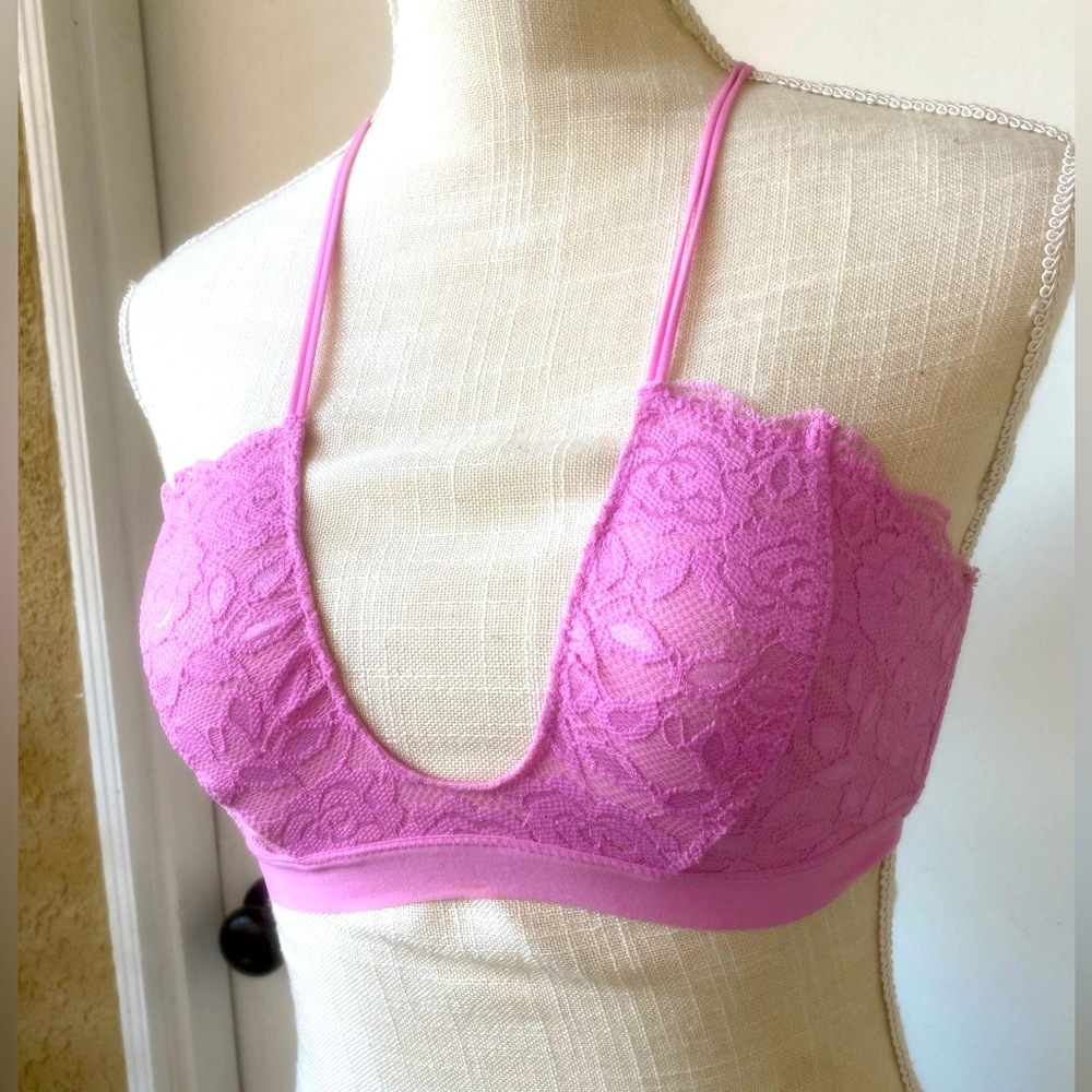intimately free people pink purple lace plunge bralette small